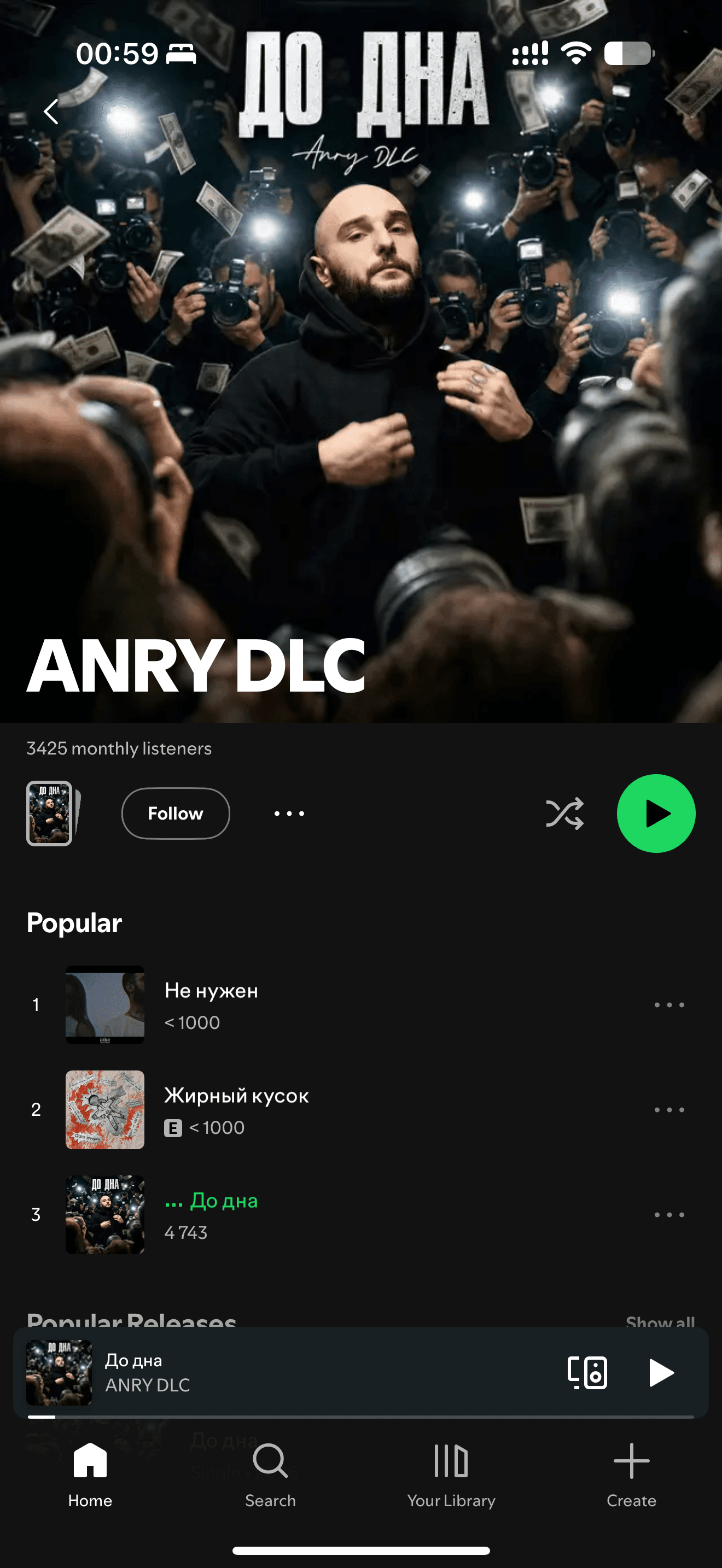 ANRY DLC — «До дна»: прослушивания в Spotify: после работы