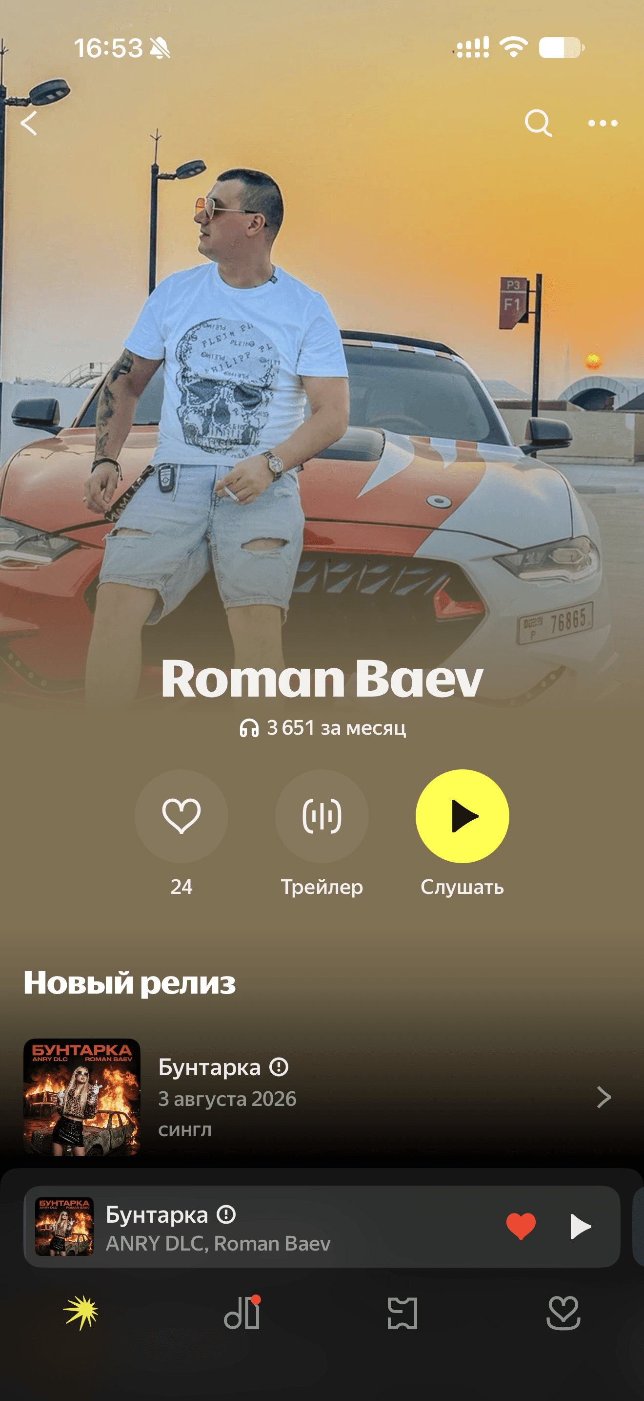 ANRY DLC, Roman Baev — «Бунтарка»: аудитория в Яндекс Музыке и Spotify: после работы