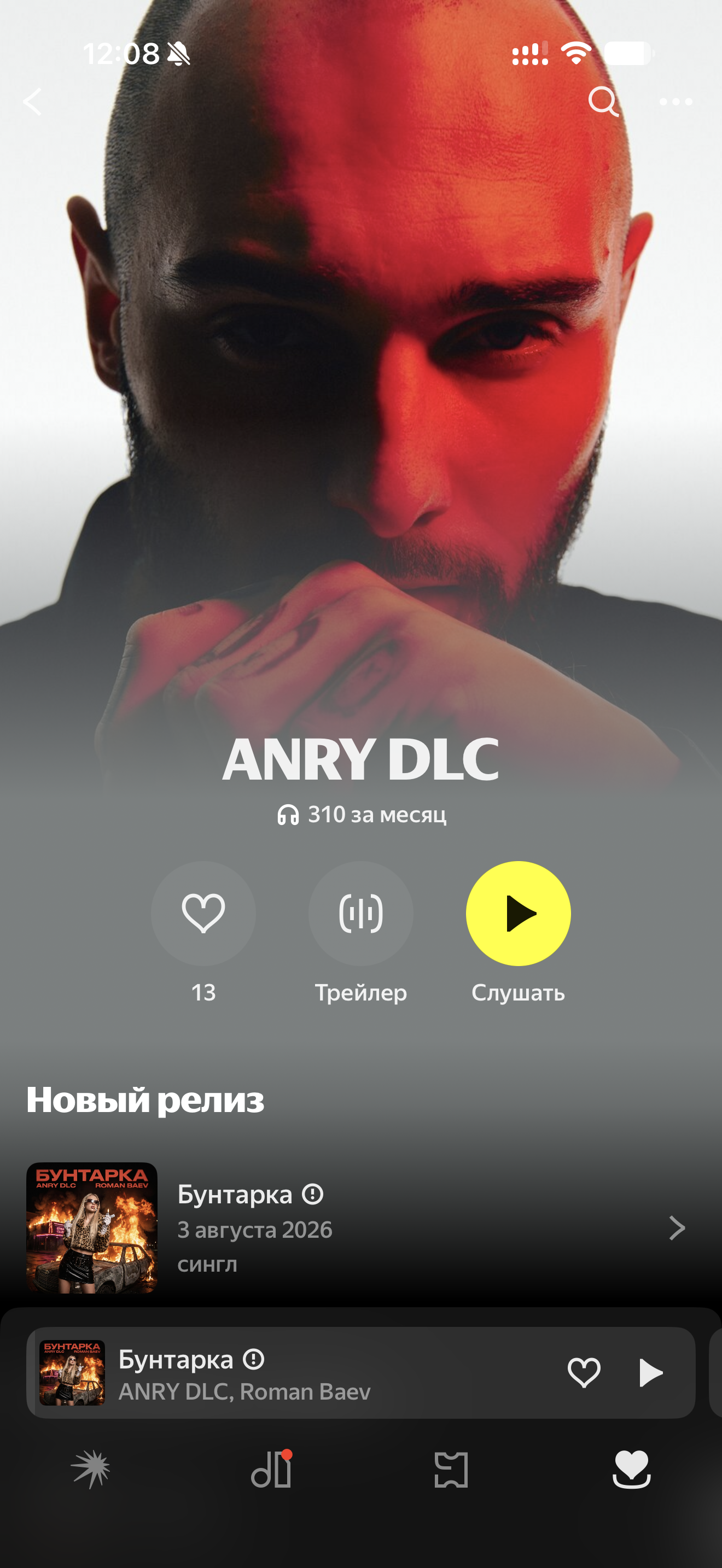 ANRY DLC, Roman Baev: «Бунтарка»: аудитория в Яндекс Музыке и Spotify — скриншот результат