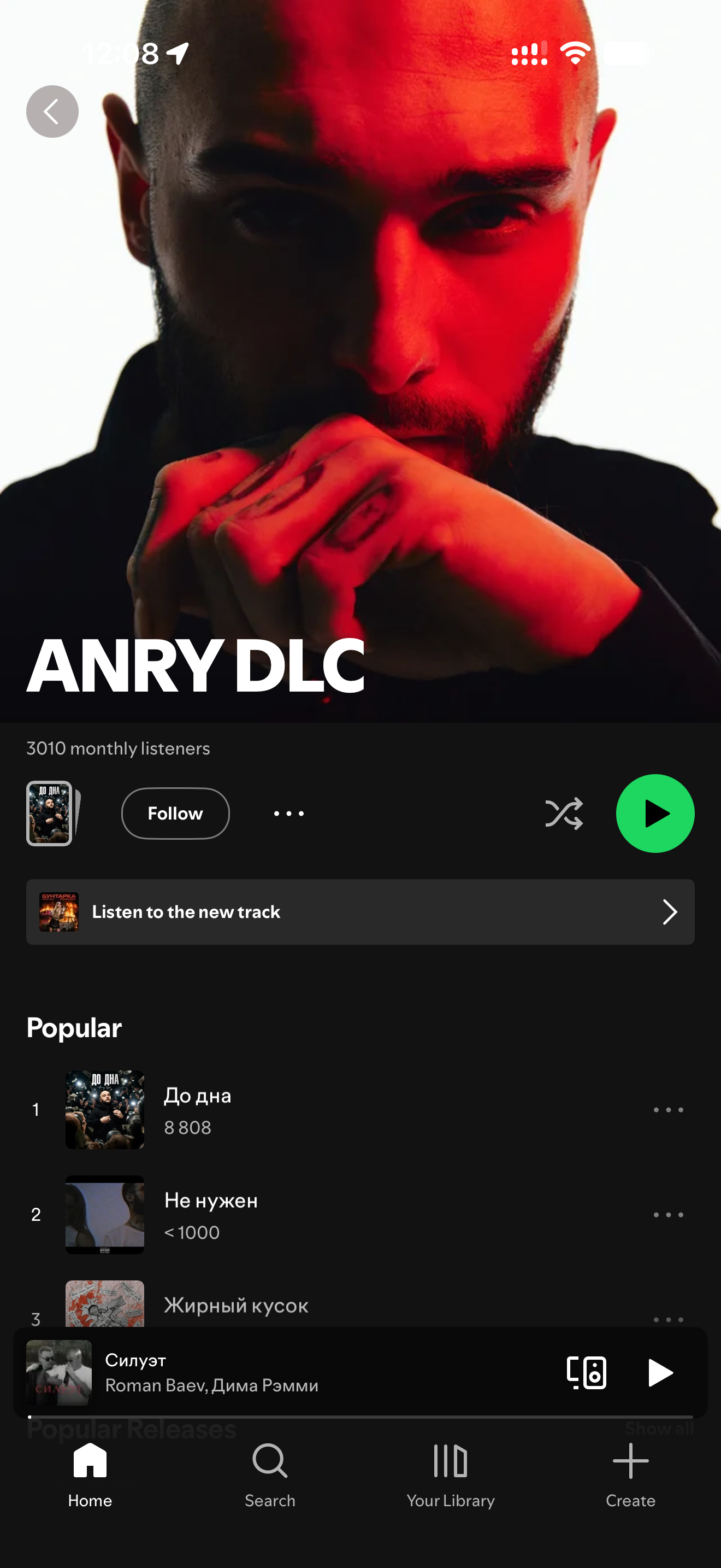ANRY DLC, Roman Baev: «Бунтарка»: аудитория в Яндекс Музыке и Spotify — скриншот результат