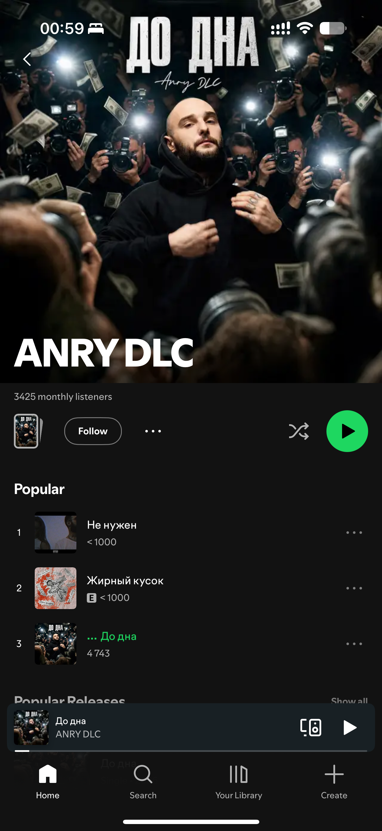 ANRY DLC — «До дна»: прослушивания в Spotify: после работы