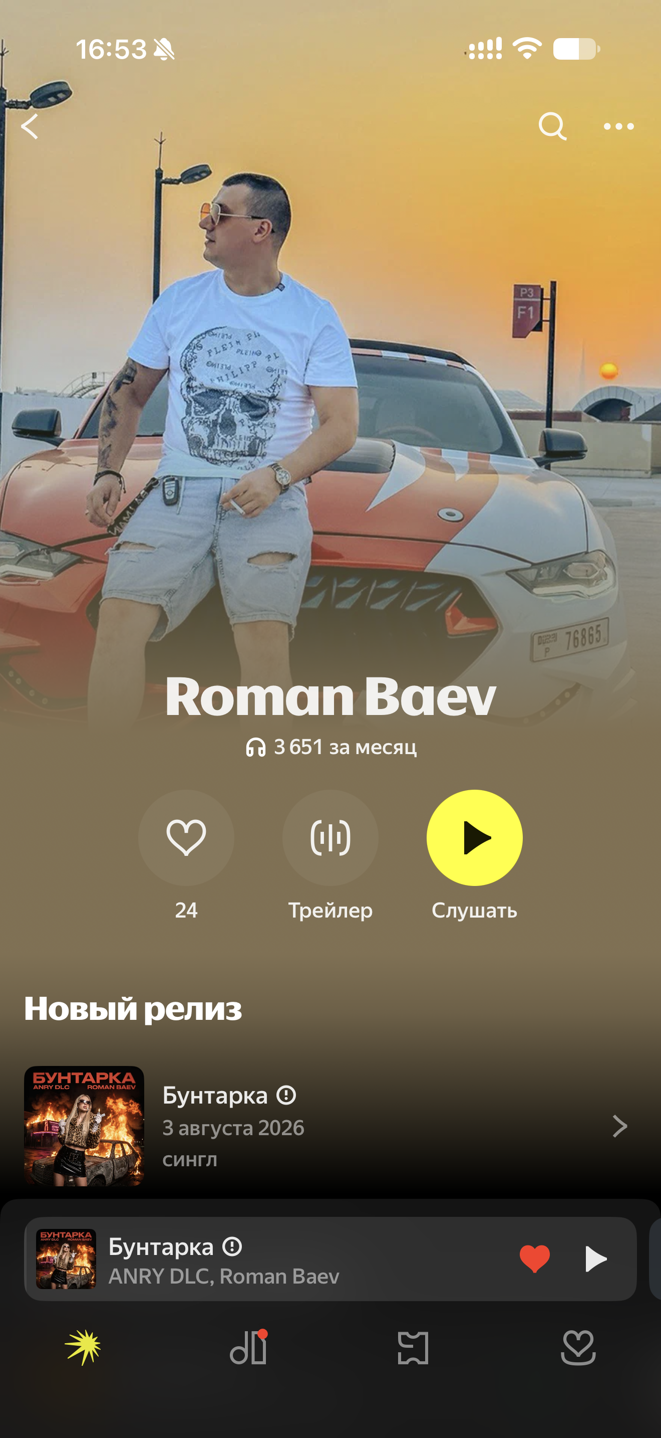 ANRY DLC, Roman Baev — «Бунтарка»: аудитория в Яндекс Музыке и Spotify: после работы