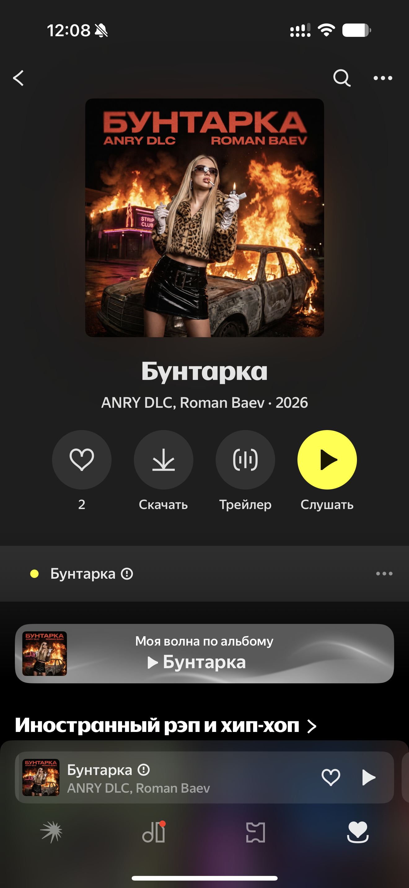 ANRY DLC, Roman Baev: «Бунтарка»: аудитория в Яндекс Музыке и Spotify — скриншот результат