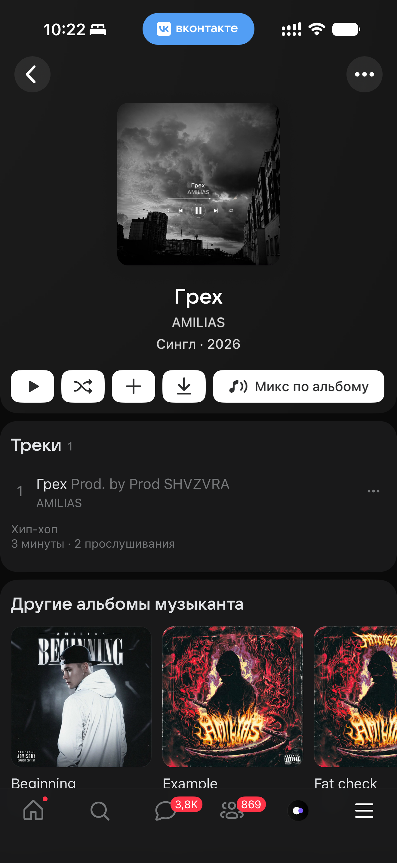 AMILIAS — «Грех»: прослушивания в VK: до работы