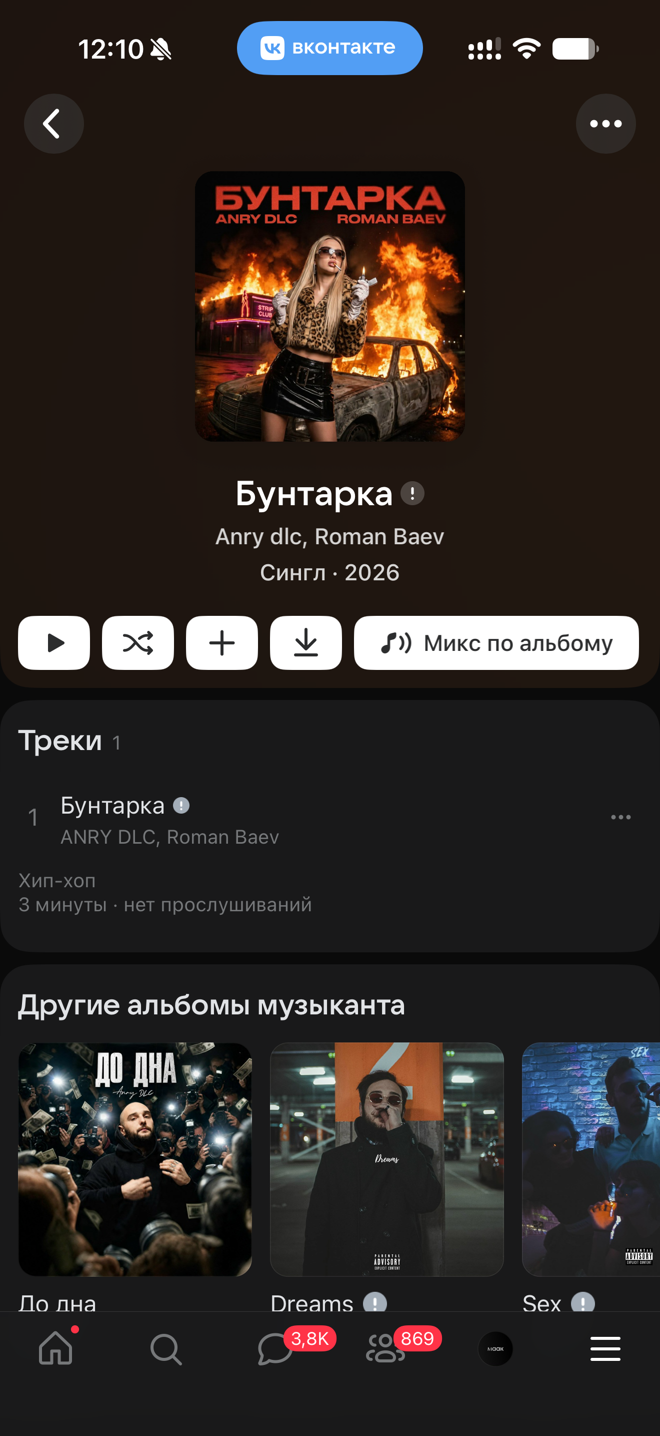 ANRY DLC, Roman Baev: «Бунтарка»: аудитория в Яндекс Музыке и Spotify — скриншот результат
